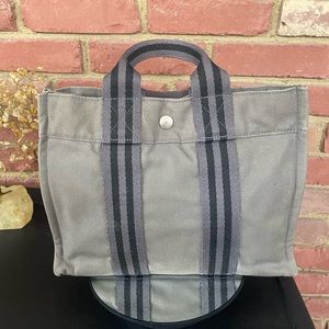 🔥 Used 🔥Hermes Herline gray Canvas Small Tote Bag AUTHENTIC 🔥
